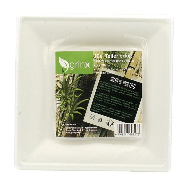 Eco plate sugar cane 20x20cm square, 10pcs