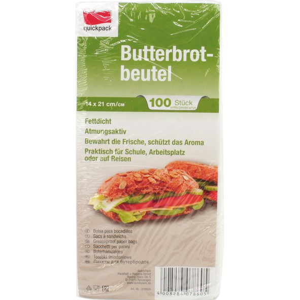 Butterbrot Beutel 100er 14x21cm aus Pergament