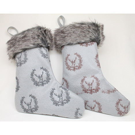 Filz Santastiefel grau XL mit Elchmotiv, 28x17cm