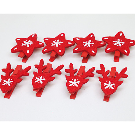 Wooden deco staples set of 4, with felt applic.