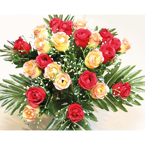 Bouquet of roses with 22 heads and large leaves