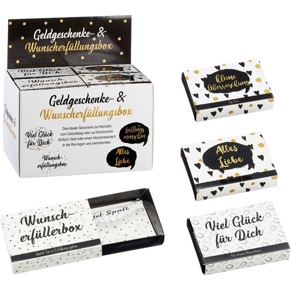 Money gift and wish filler box, 4 assort.