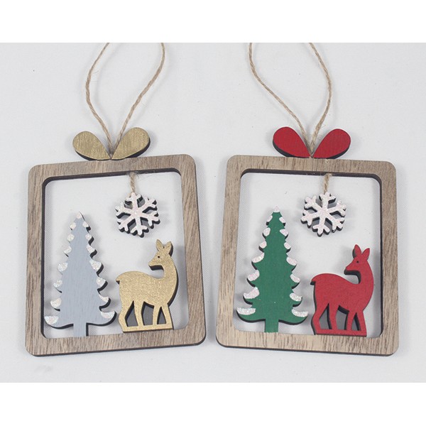 Wooden Windowpicture 13x19cm 'Deer a. fir tree'