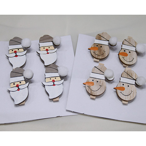 Woodenclamps Santa/snowman set of 4, each 4x3cm