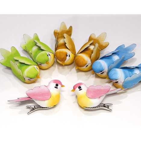 Decoration bird as set of 2 7x3cm with metal clip