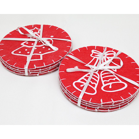 Felt coaster red set of 4, diameter 10cm
