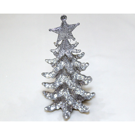 Polyfoam fir tree silver glitter XL 13x7cm