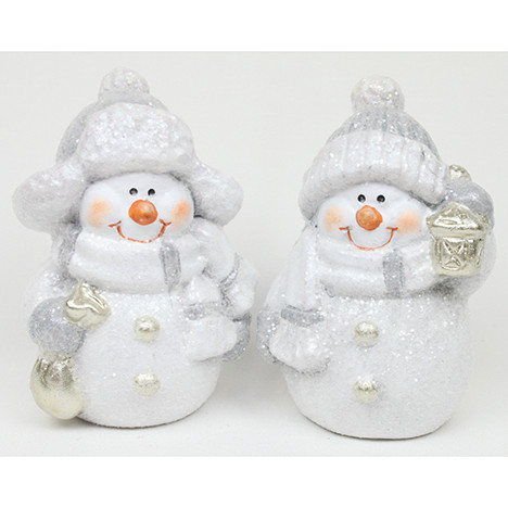 Ceramic snowman with glitter 9x6,5cm