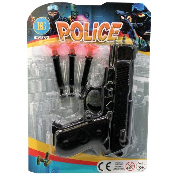 Pistole mit 3 Saugpfeilen 15cm, auf Karte