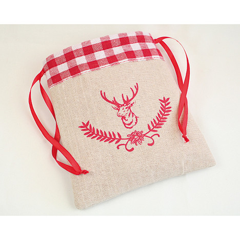 Linen bag with deer motif 19x16cm