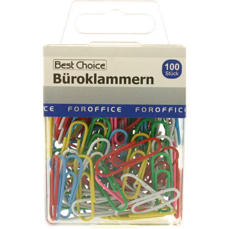 Büroklammern 100er bunt in PVC-BOX je 2,8cm