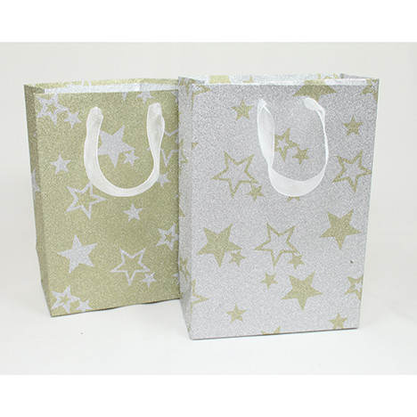 Gift bag stars 16,5x11,5cm gold/silver