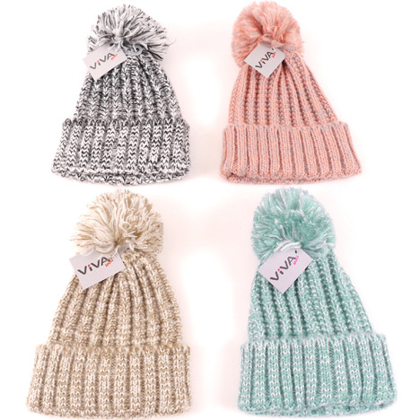 Winter Damen Strickmütze mit Bommel & Umschlag