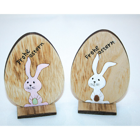 Wood egg Happy Easter' with rabbit 9x6x3cm XL '