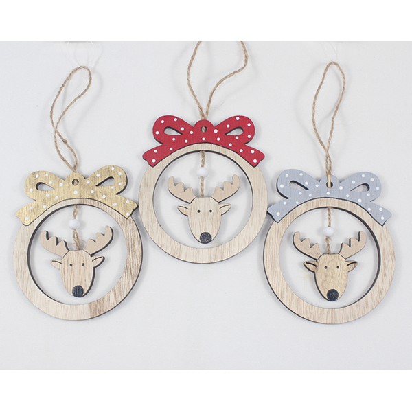 Wooden hanger 'Xmas ball' 11,5x9cm,3 assorted.