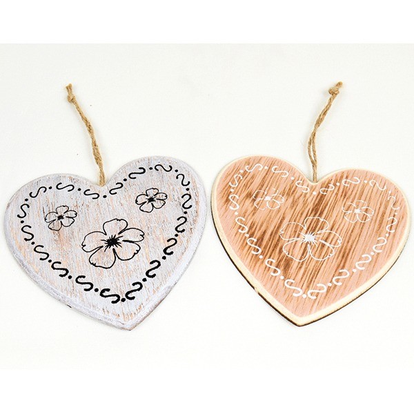 Holzherz 10x9,5cm als Aufänger, 4fach sortiert, handbemalt