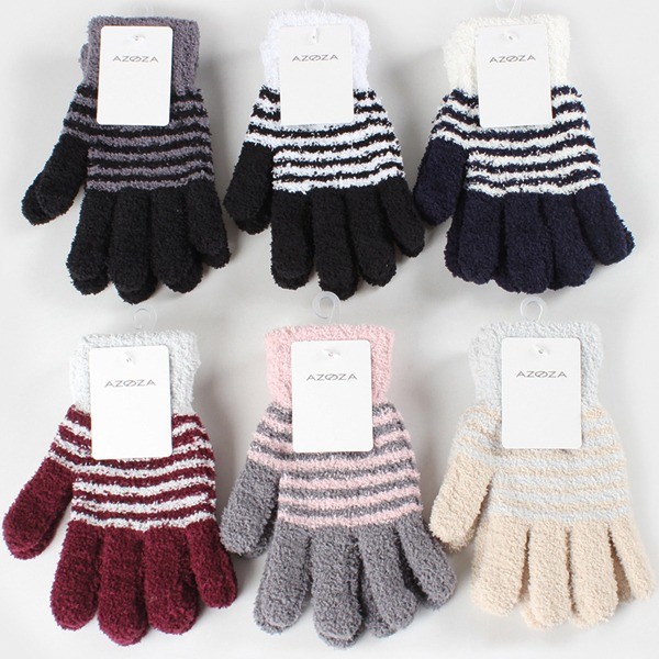Winter Women Gloves Stripes 6fold assorted
