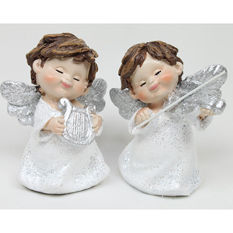Polyresin angel musician 7x6x4cm white
