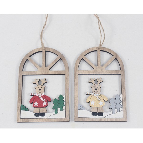 Wooden Windowpicture 12x8cm 'Elk a. fir tree'