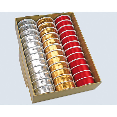 Deco. ribbon on roll in a 36 display, 3mx25mm