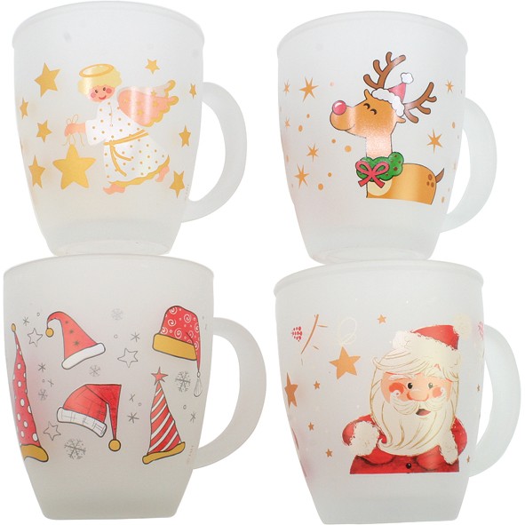 Glass mug matt white XL 300ml 4 assorted