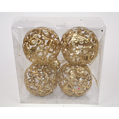 Treeball ornaments gold, set of 4! each ball 8cm