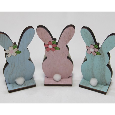 Wooden bunny with bobble tails 8,5x4x2,5cm
