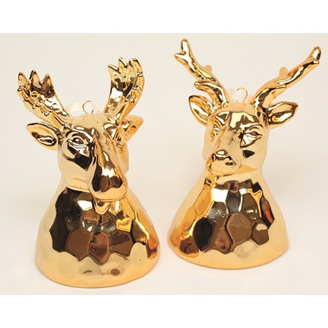 Porcelain elk bell 9x6x7cm gold chrome plated
