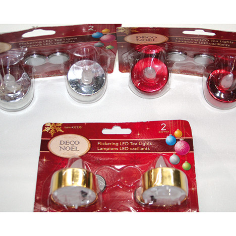 LED tealight set of 2 3,5x3,8cm, 3 col. assort.