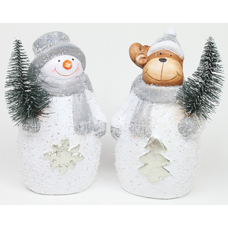 Keramik Elch o Schneemann m. Tannenbaum 12x7x6cm