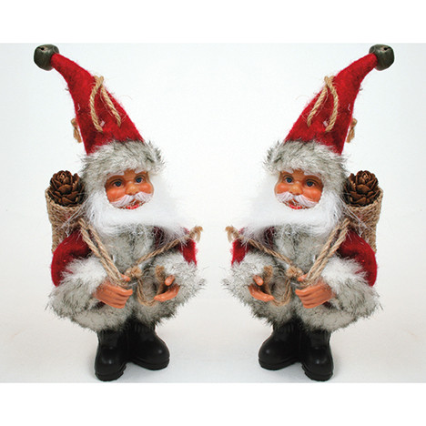 Santa with fur coat, jute bag and basket, 19x8cm