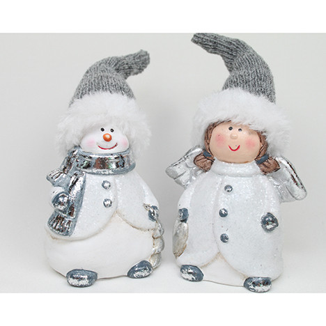 Ceramic snowman and angel white XL 15x6cm