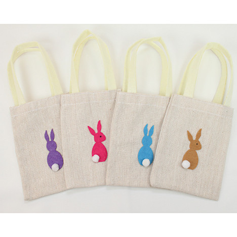 Linen bag 13x10cm with rabbit and pompon