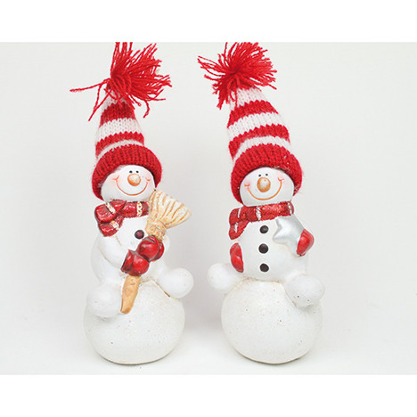 Ceramic snowman 17x6x6cm with red-white cap