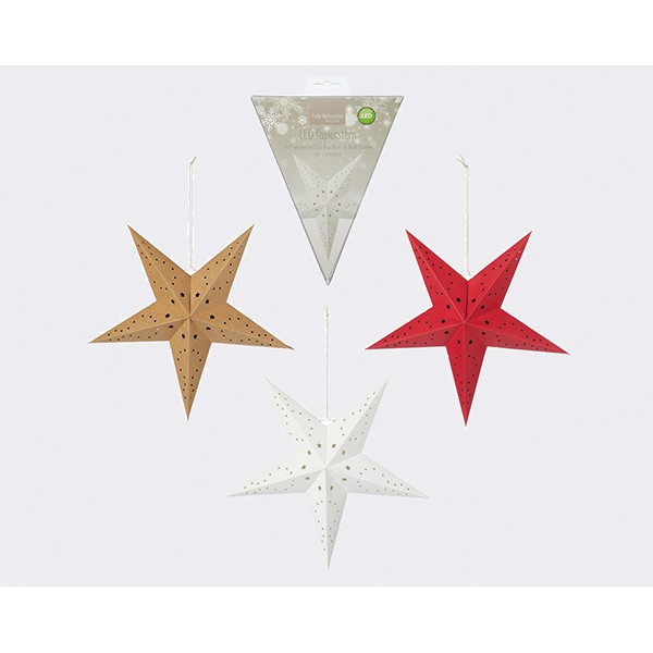 LED star cardboard 40cm with 10 LED's, assorted