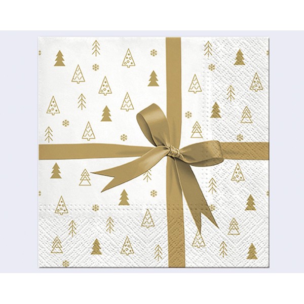 Napkins 20s, 3-ply 33x33cm 'Ribbon gold