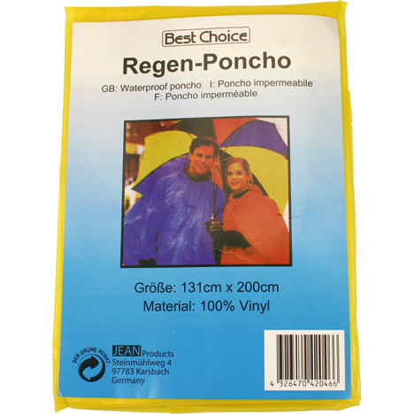 Regenponcho gelb 131x200cm mit Kapuze u. Zugband