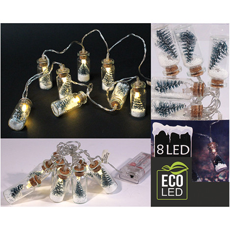 LED Lightchain fir tree + snow in glass 8er