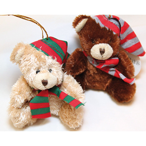 plush teddy 10x9x6cm, with striped cap