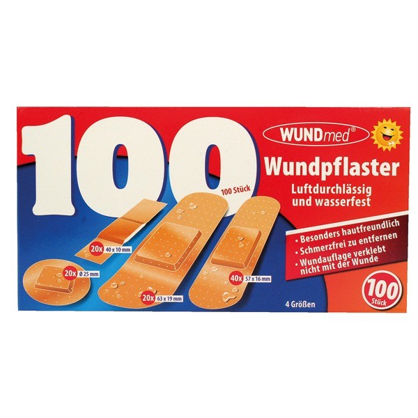 Wound bandage plaster assortment 100 pieces in 4