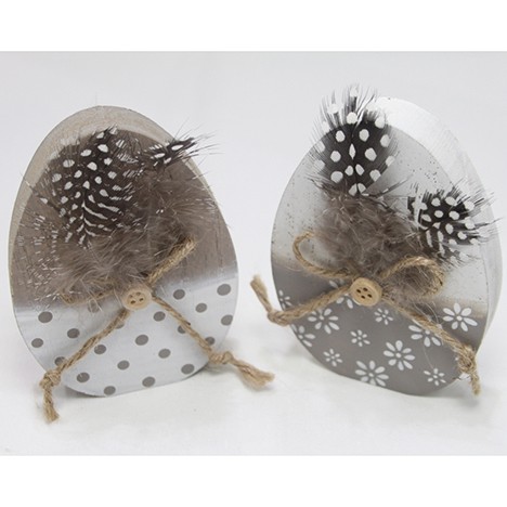 Wood egg XL modern with feathers 10x7x1,5cm