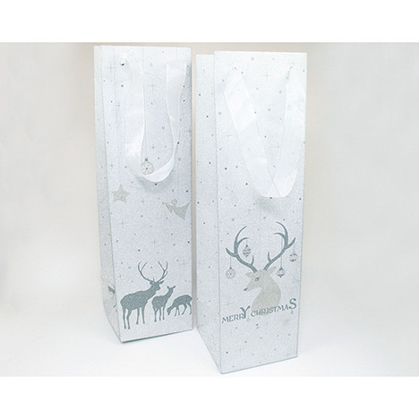 Gift bag deer bottle 35x10x10cm, white