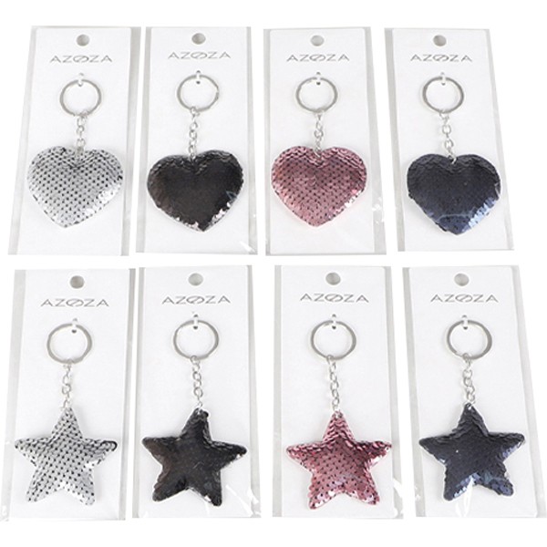 Key Chains secuin stars & hearts 8fold assorted