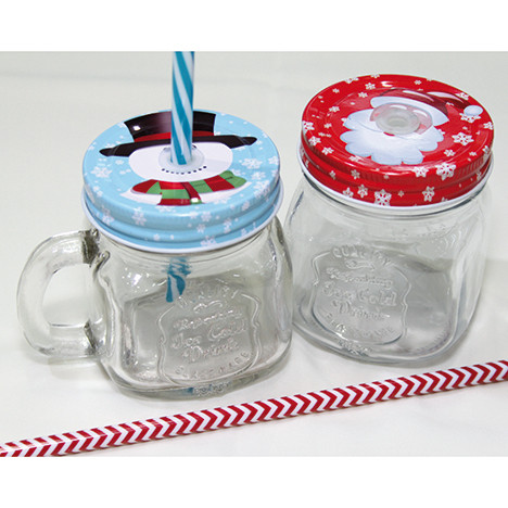Glass with metal lid Santa/Snowman 10x9x7cm