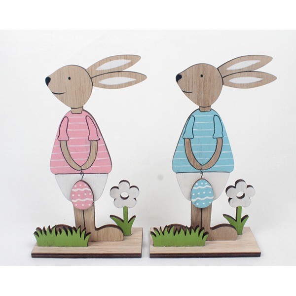 Woodenbunny with egg 15x9x4cm on woodenstand