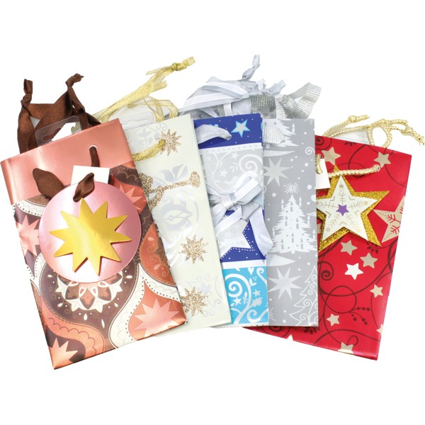 Gift Bag Xmas Metallic 18x10x10cm assorted