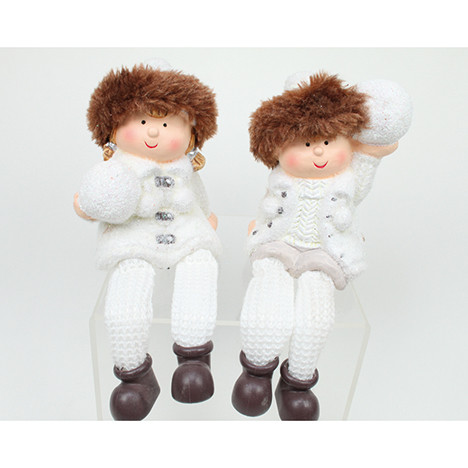 Mädchen und Junge Kantensitzer weiß 19x8x8cm