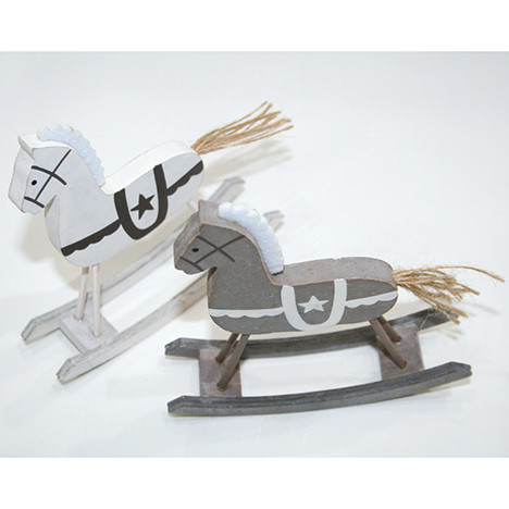 Wooden rocking horse with jute tail, 11,9x3,3x10