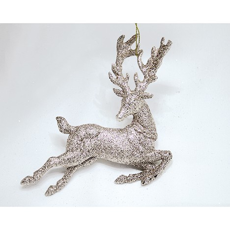 Plastic hanger deer gold glitter 13x11cm