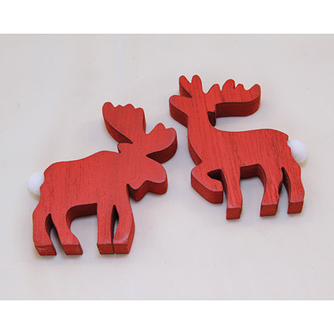 Wooden elk in red 7x6x1cm, 2 poses assorted